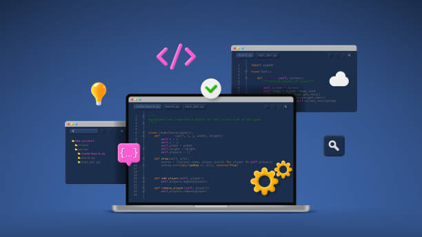 concept of computer programming or developing software or game - 系統(tǒng)軟件開發(fā) 幅插畫檔、美工圖案、卡通及圖標(biāo)